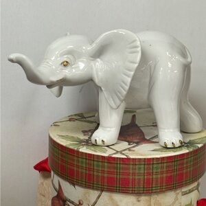Elephant White with Gold Leaf Vintage Porcelain Figure